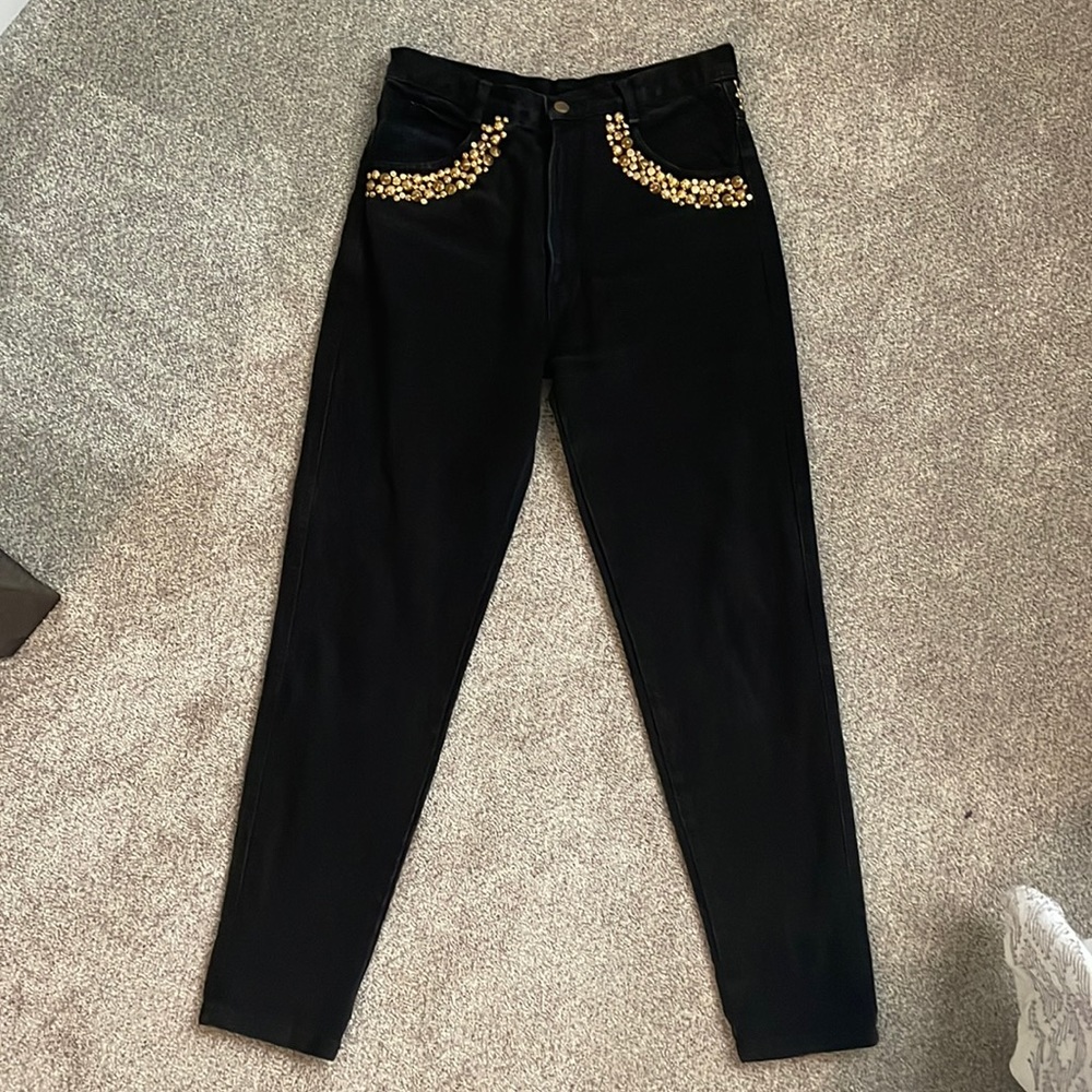 Vintage Inner Circle Black High Waisted Jeans with gold embellishment